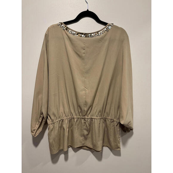 Adrienne Vittadini Beige Sequin Embellished Blouse - Picture 5 of 9